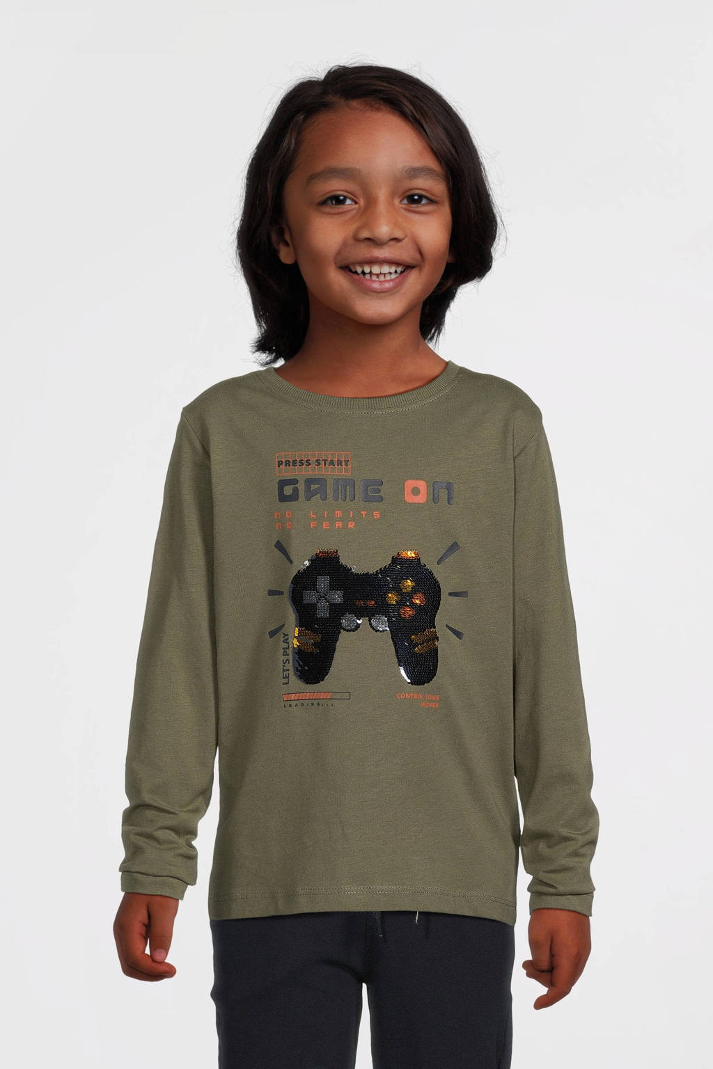 NAME IT longsleeve NKMOPASTAR met printopdruk groenbruin