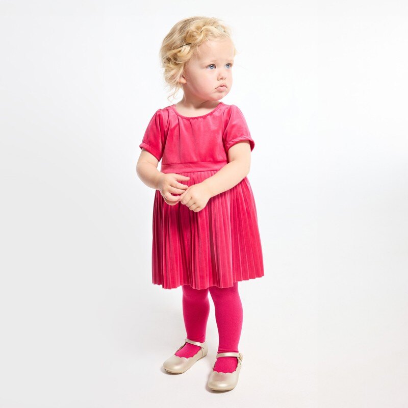 Robe de fête velours plissée rouge bébé fille Rose