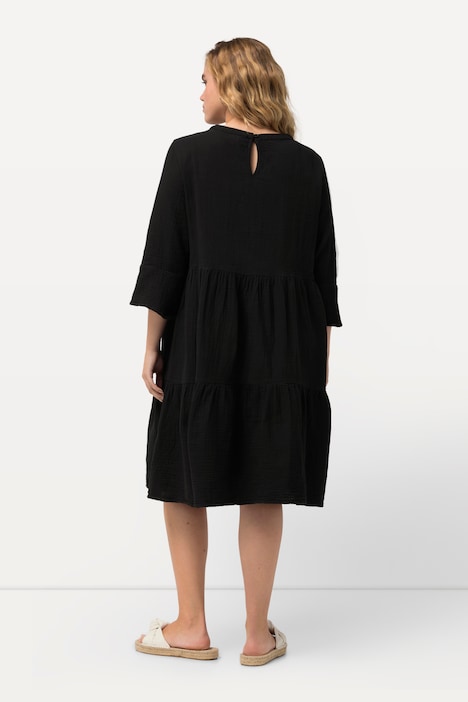 Musselin-Kleid, A-Linie, Tunika-Ausschnitt, 3/4-Arm