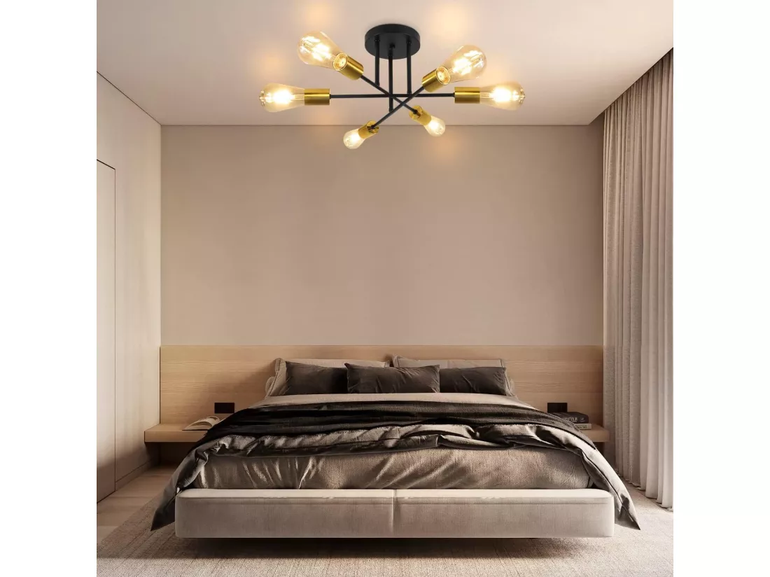NETTLIFE Plafonnier Lampe Vintage 6 Ampoules Lampe E27 Industrielle Chambre Lampe Rétro pour Salon Salle à Manger Couloir Restaurant Hôtel Café
