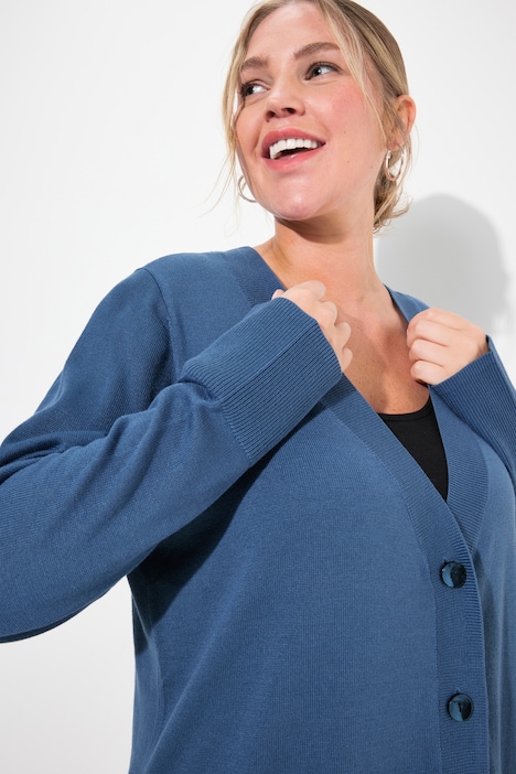 Strickjacke, V-Ausschnitt, Knopfleiste, Feinstrick
