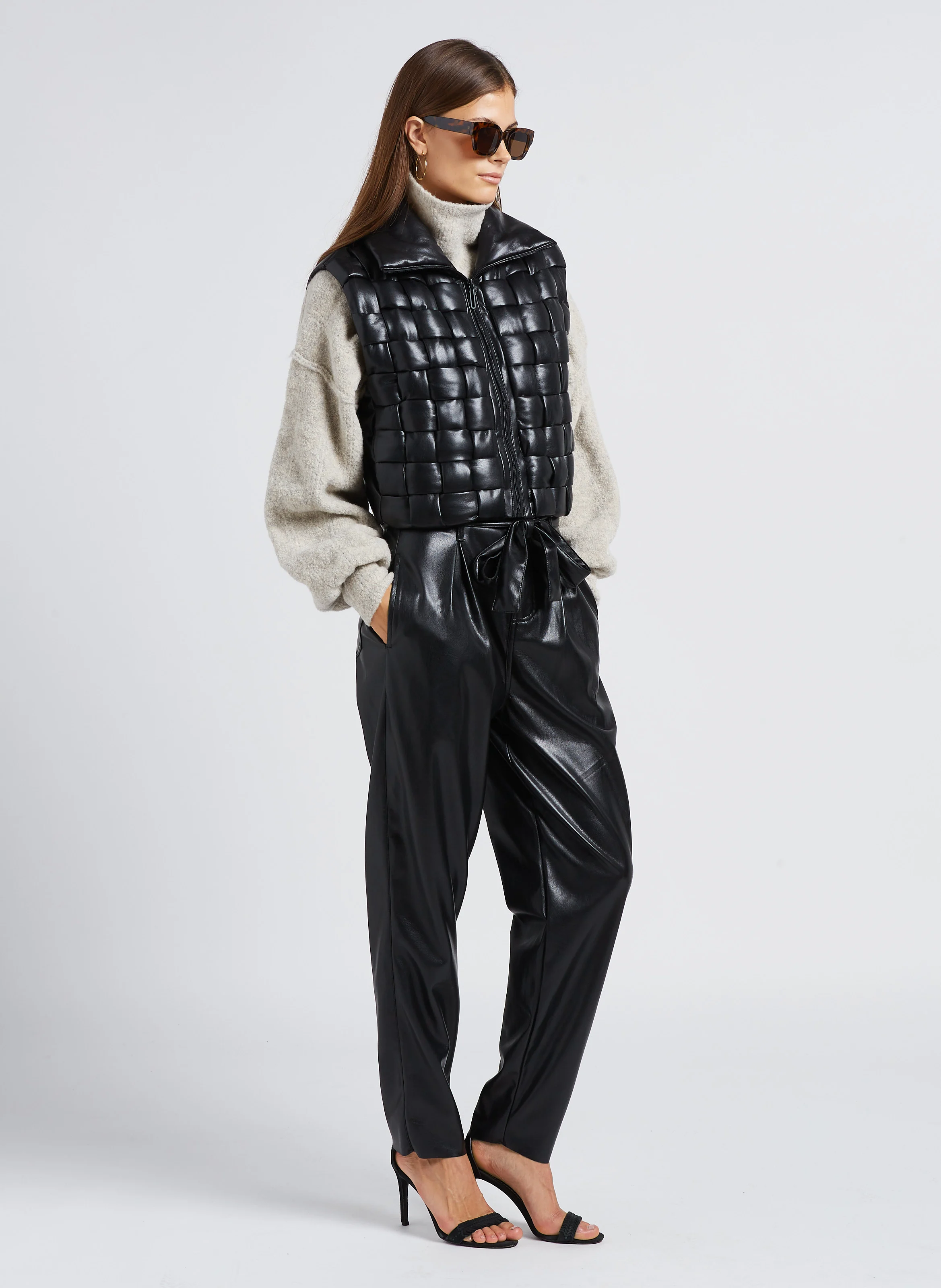 BROCK - Pantalon carotte aspect cuir| Noir
