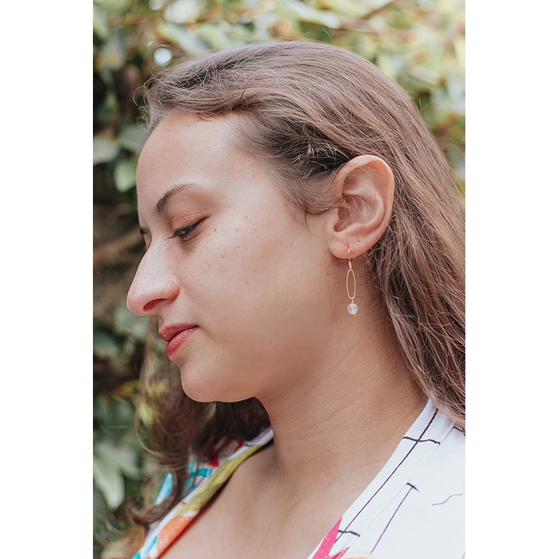 Boucles D'Oreilles Cunhatã Quartz Rose Argent 925 Doré et Pierres Naturelles