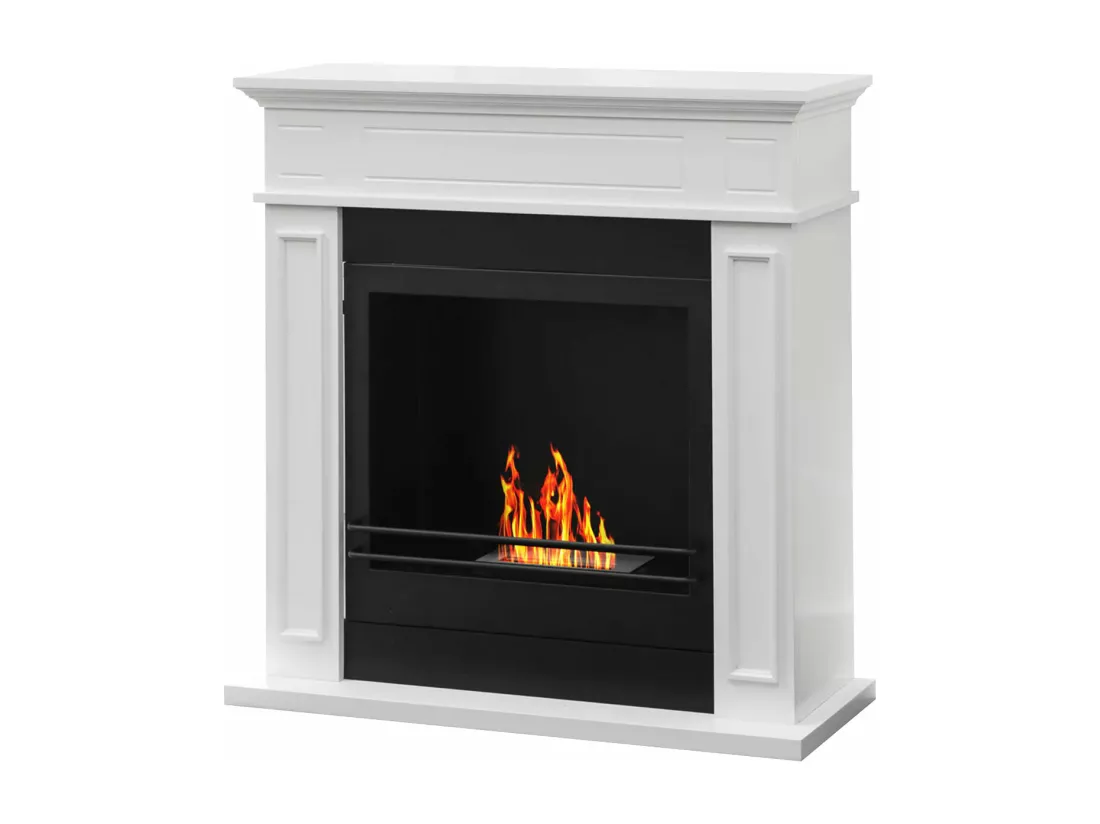Jefferson - Cheminée au bioéthanol de sol en bois 89,5x28xH90,5 cm, couleur blanc