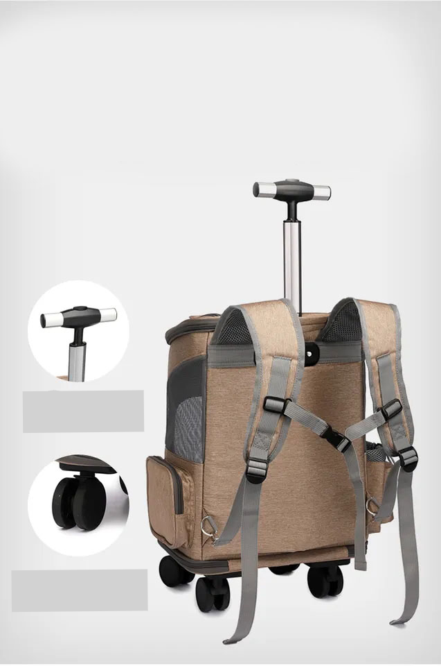 (32x49x26cm) Haustier Reise Trolley Transport Rucksack mit Rollen für Hunde / Katzen - Grau