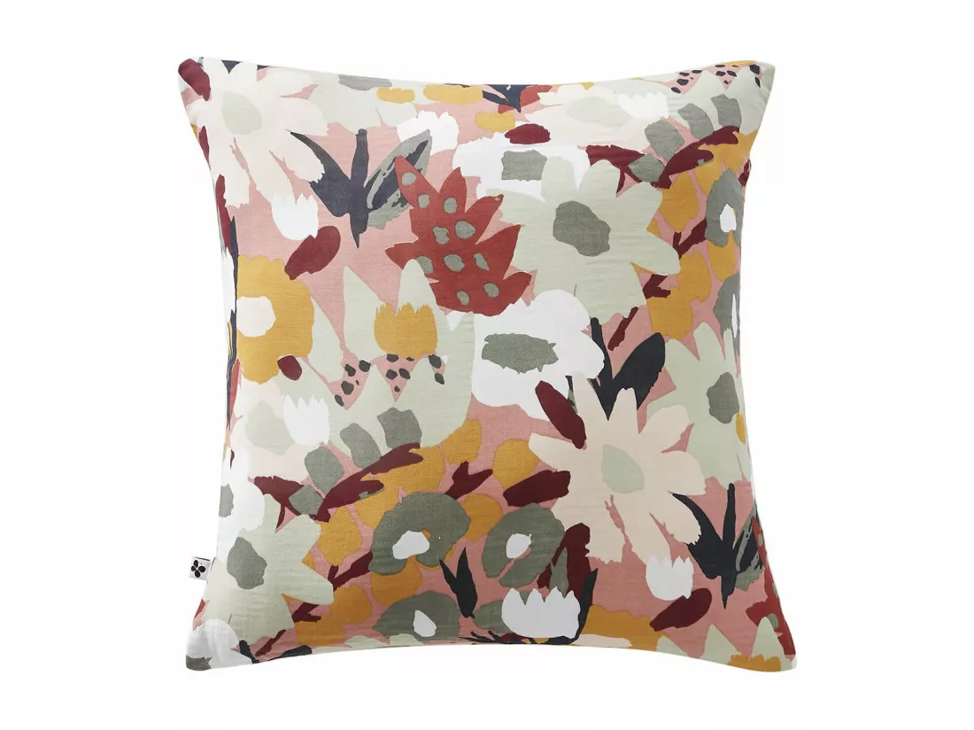 SARAH - Taie d'Oreiller 60x60cm Gaze de Coton Imprimé Rose Imprimé Floral