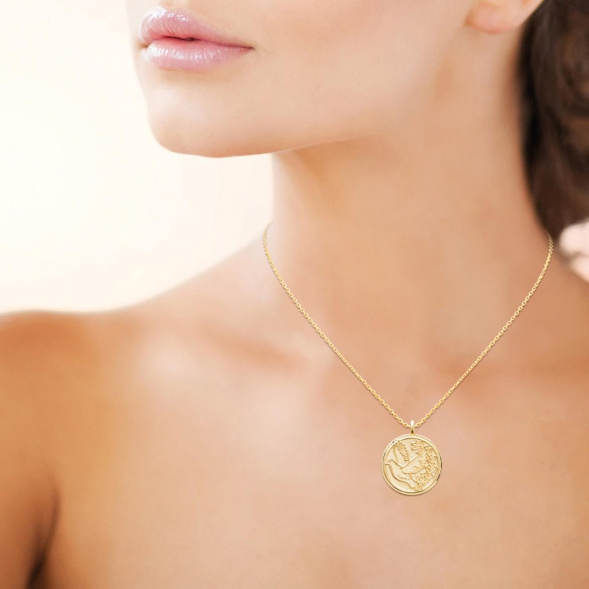 Collier médaille colombe au rameau Plaqué OR 750 3 microns