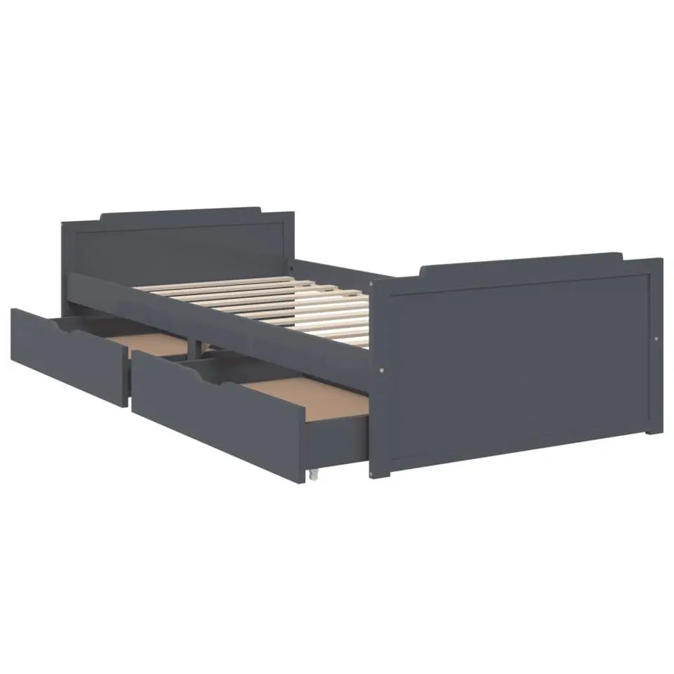 vidaXL - Eenpersoonsbed met lades - Donkergrijs - Massief grenenhout - 90x200 cm