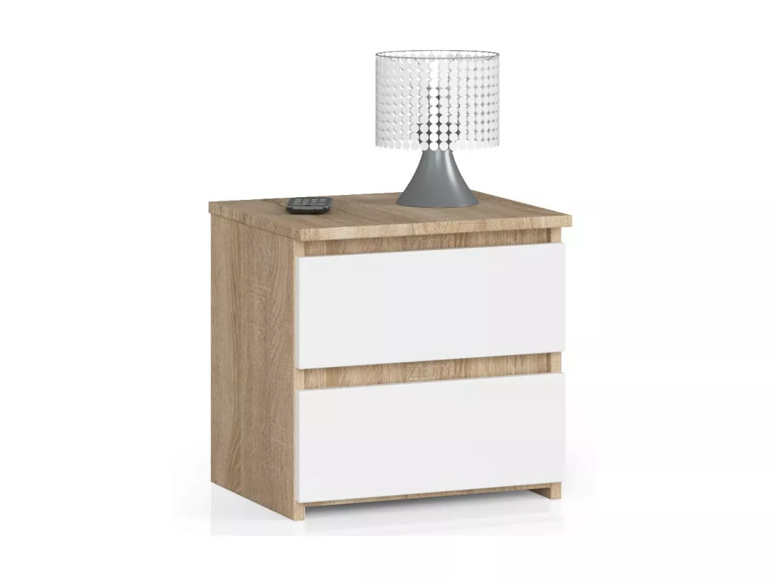 Table de chevet AKORD CL2 Chêne Sonoma 40 cm 2 tiroirs façade Blanche 40x35x40 cm