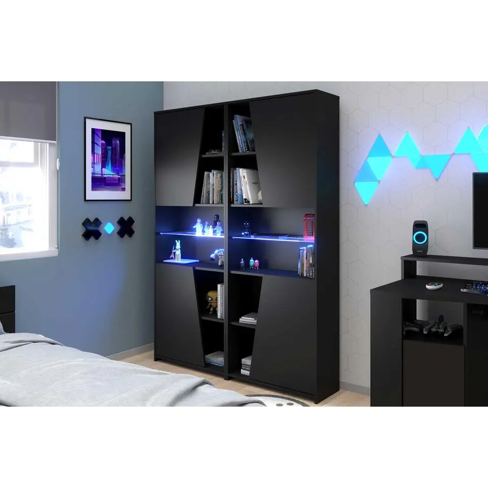 Gaming boekenkast 67cm met ledstrip - zwart