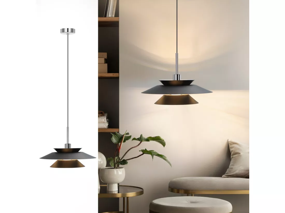 NETTLIFE Suspension Fer Noir Diam.28cm E14 - Lampe de Table à Manger Salon Moderne Chambre 1 Ampoule pour Cuisine Couloir d'Hôtel
