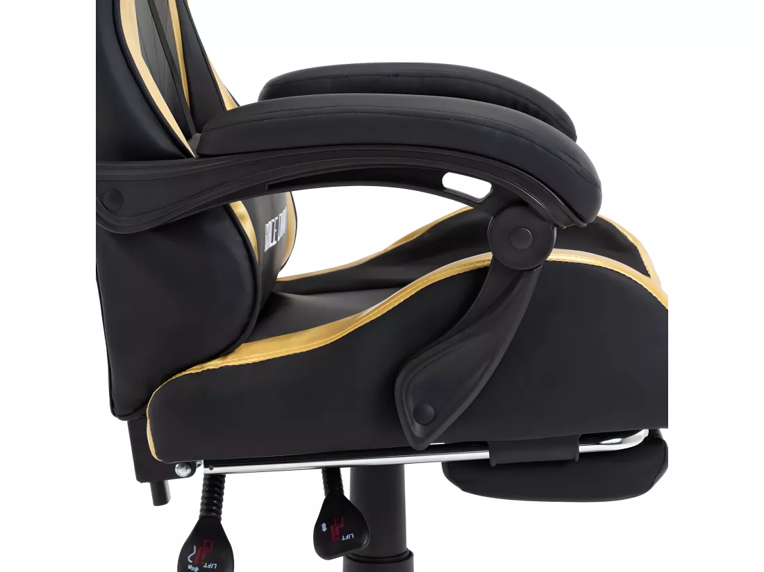 Fauteuil de jeux vidéo avec repose-pied Doré et noir Similicuir