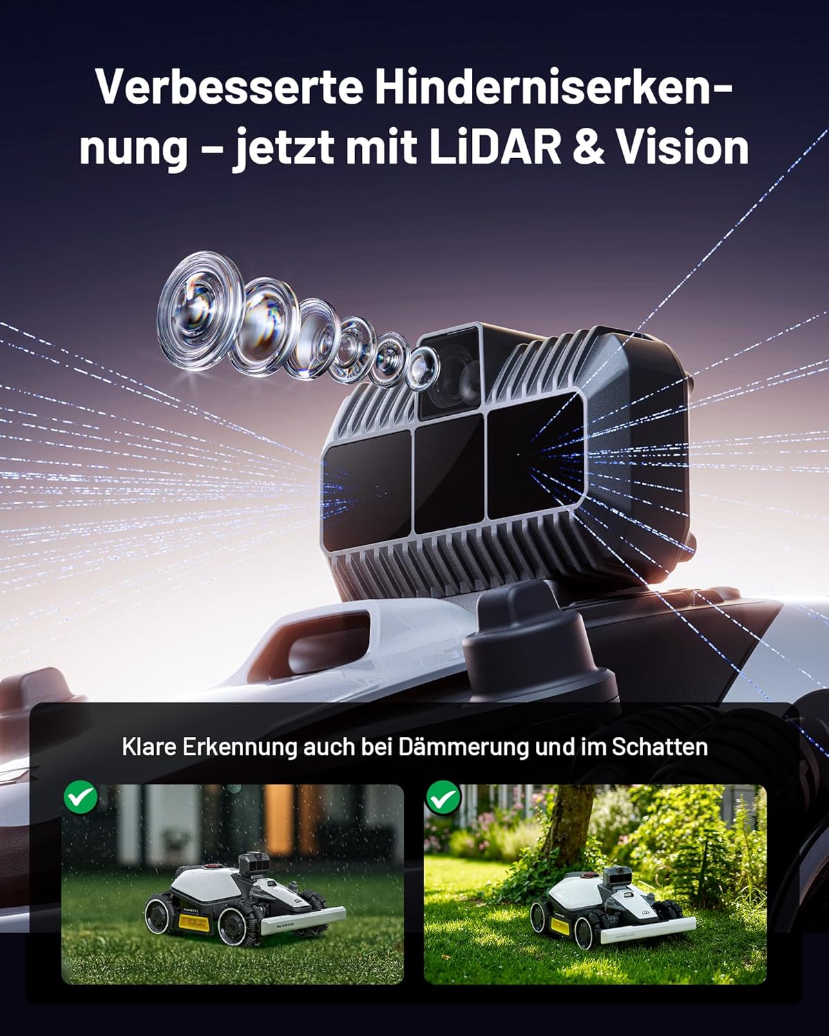 MAMMOTION LUBA mini AWD LiDAR Mähroboter ohne Begrenzungskabel Mit 3D LiDAR + Vision, Ohne RTK-Antenne, Automatische Kartierung, empf. für 1.500 m², 4G-Modul, bis zu 80% Steigung