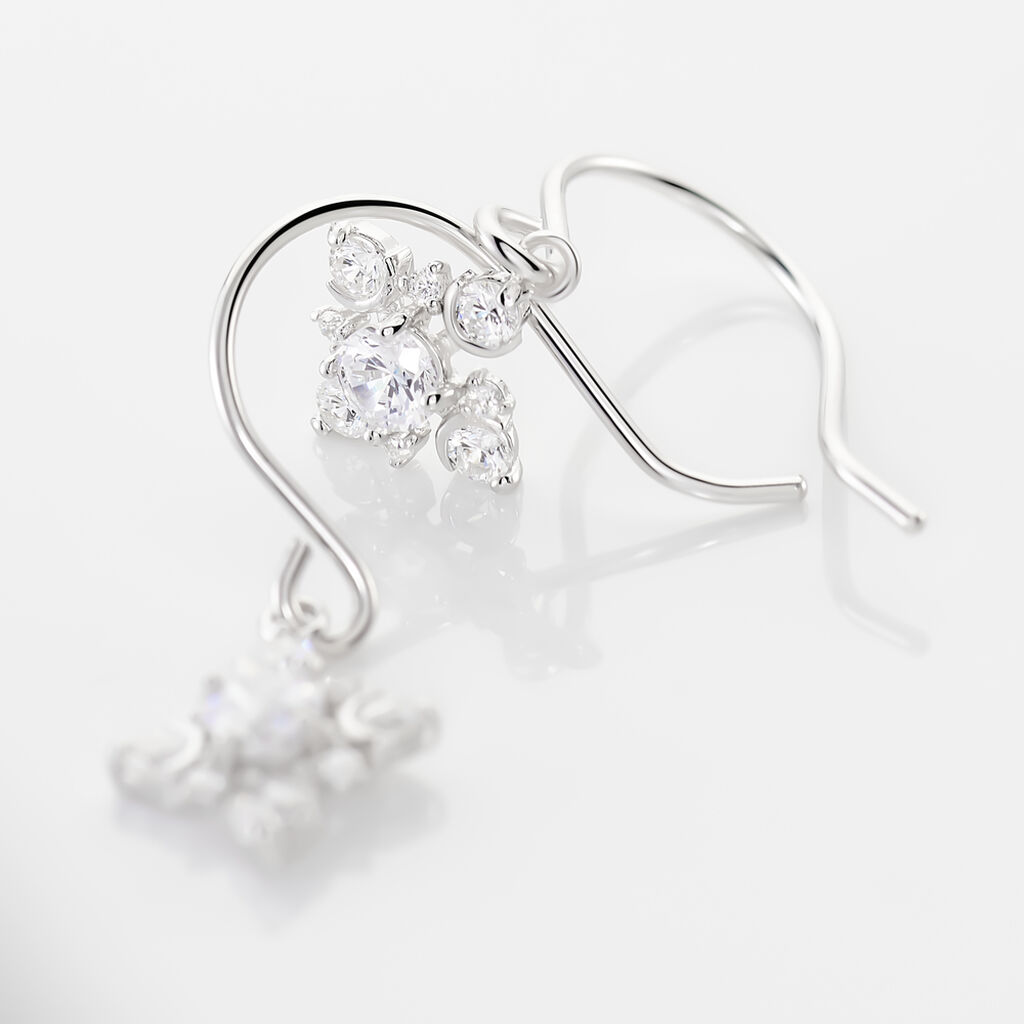 Boucles D'oreilles Pendantes Flocon Argent Blanc Oxyde De Zirconium