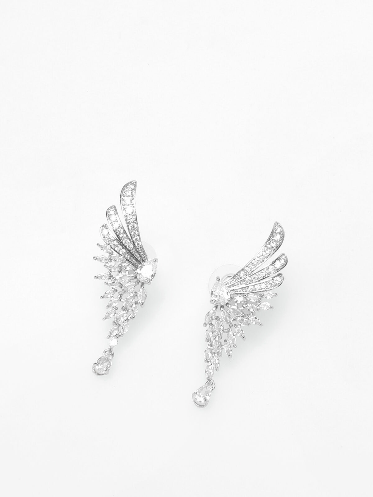 Boucles d'oreilles ailes d'ange à strass- Argenté