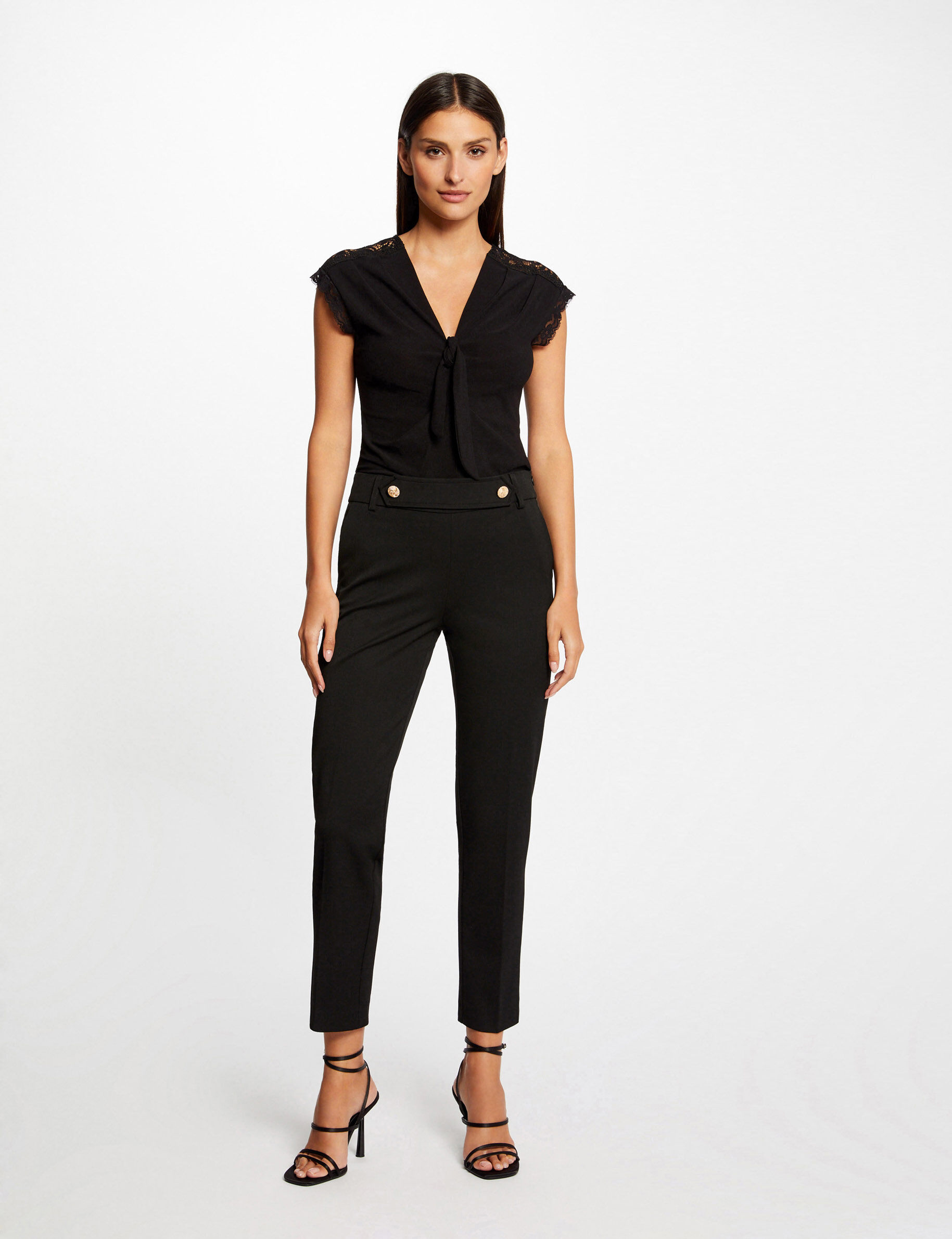 T-shirt manches courtes avec noeud noir femme - noir