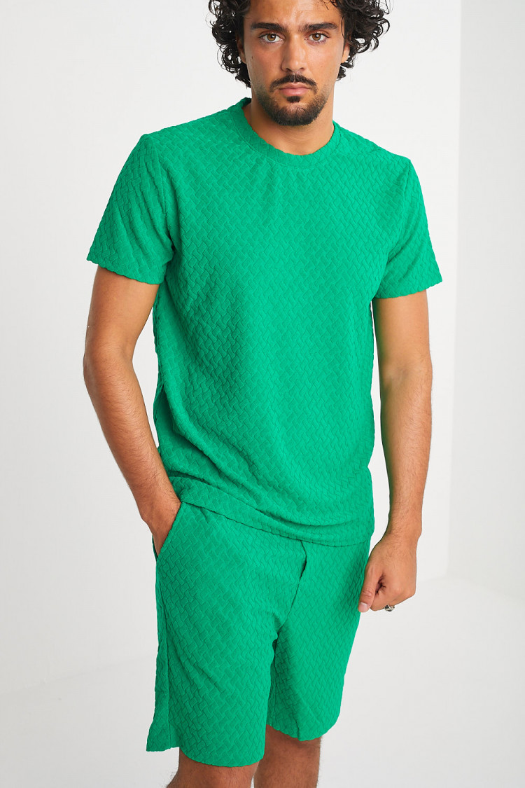 Ensemble 2 pièces t-shirt + short vert texturé