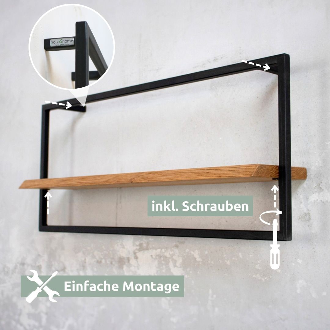 holz4home Wandregal 70 x 30 cm Eiche natur geölt mit Baumkante