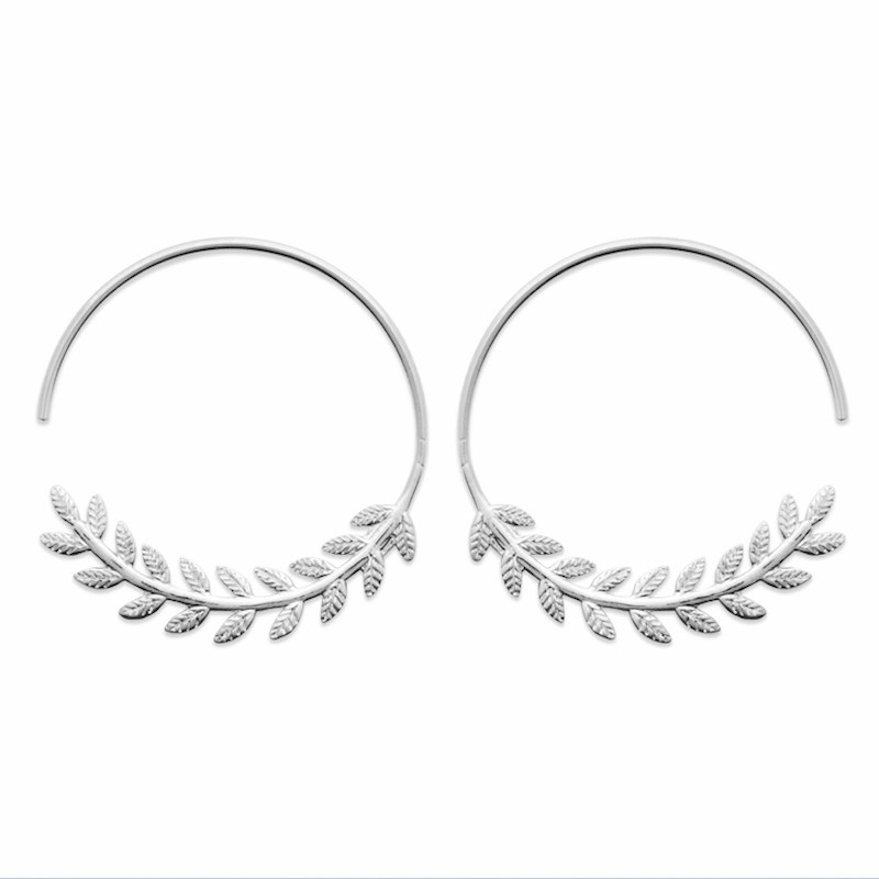 Boucles d'Oreilles Creoles Argent Tendance Feuilles de Laurier Epis de Blé