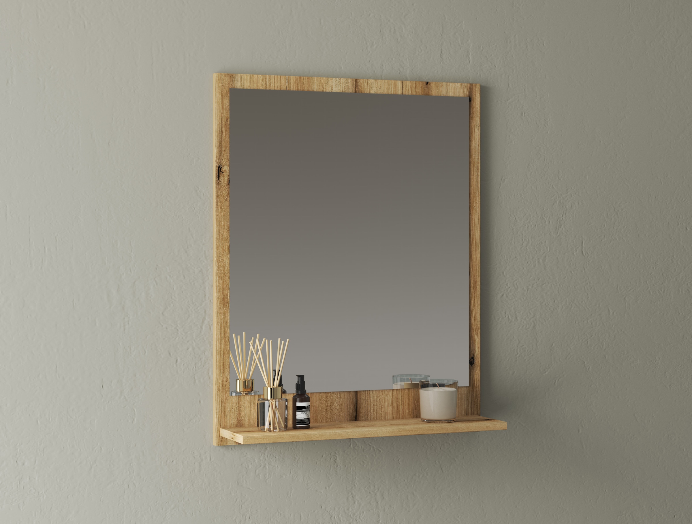 INOSIGN Badspiegel »Oslo, Spiegel in Eiche Evoke, Wandspiegel im skandinavischen Design« mit Ablagefläche, 60 cm breit
