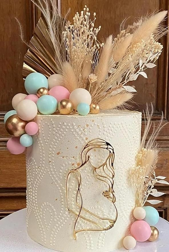 (100x52mm) Acryl Kuchenstecker Schwangere Frau Tortenstecker Topper Dekoration für Torten / Kuchen - Gold
