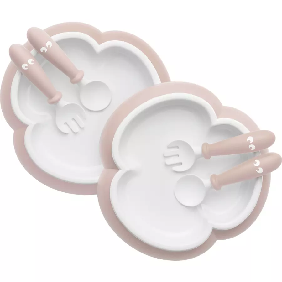 BABYBJÖRN Kinderteller, Kinderlöffel und Gabel 2er-Pack, pastelrosa