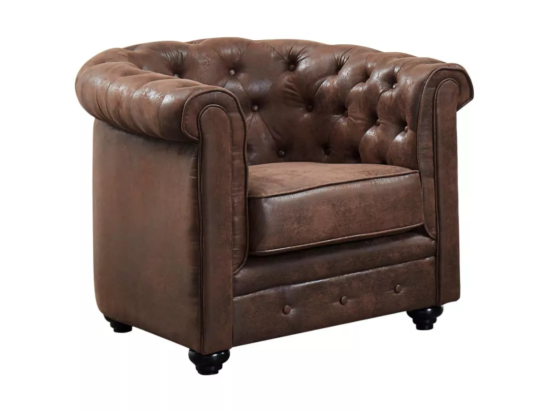 Fauteuil CHESTERFIELD en microfibre aspect cuir vieilli