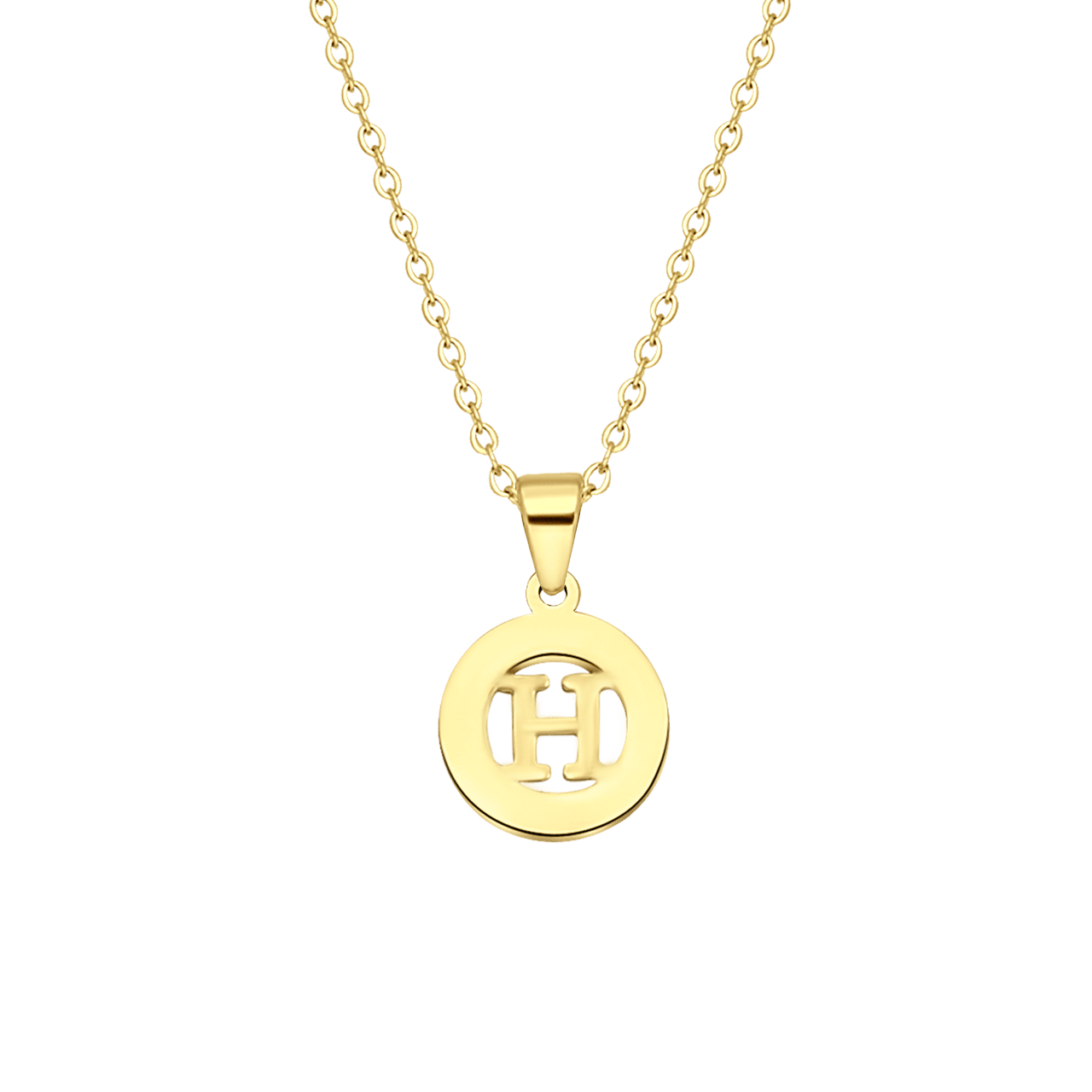 Stalen goldplated ketting met letter - H