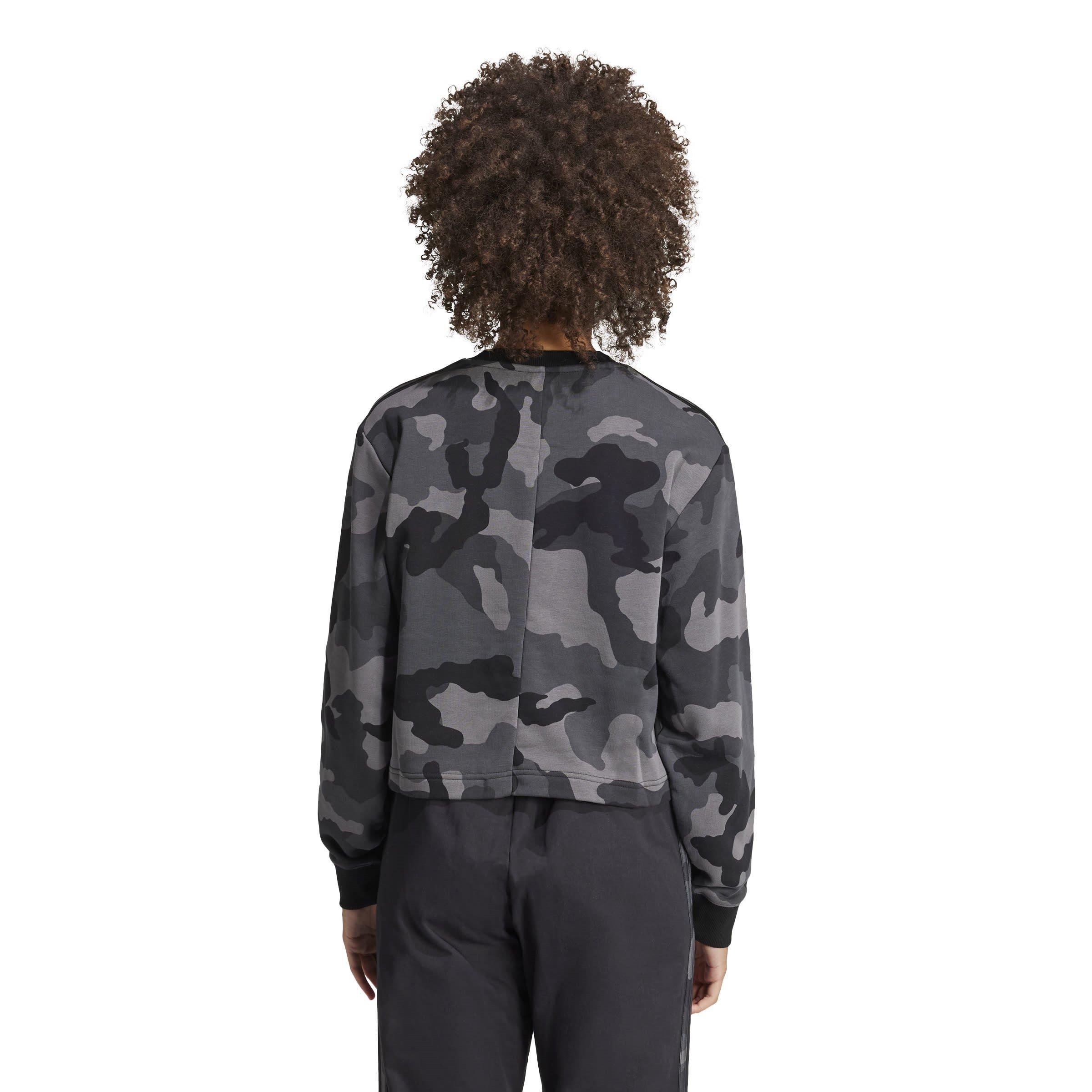 adidas Essentials 3-Stripes Camo-Print Cropped Sweatshirt womens