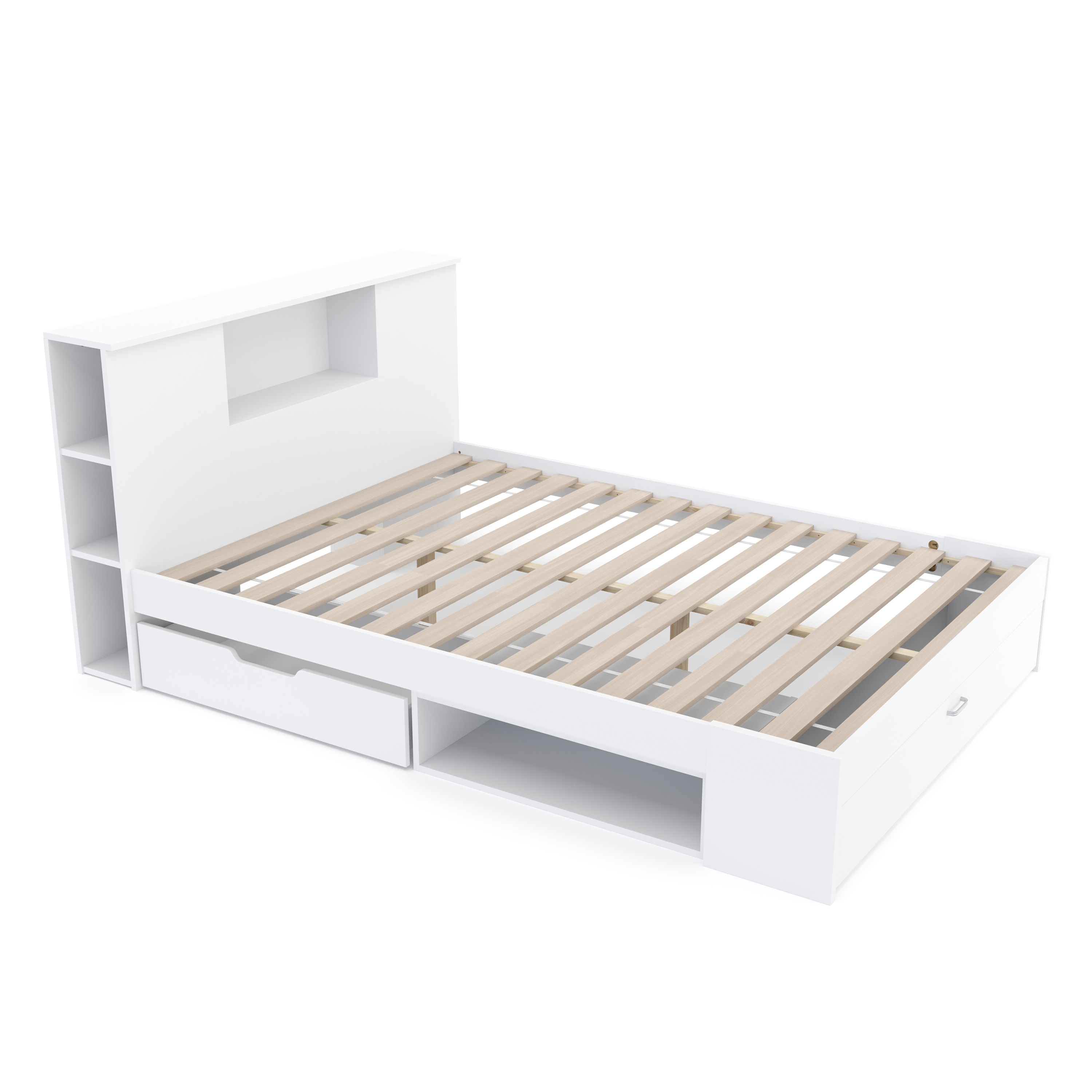Bett Holz MADELYN mit Stauraum und Schublade 140 x 200 cm weiss