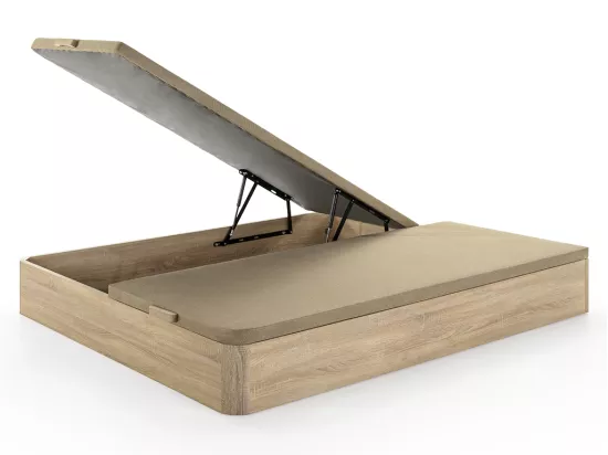 Ensemble 180 x 200 cm sommier coffre naturel clair + matelas ressorts ensachés surmatelas intégré ép.28cm - BLACK DREAM de YSMÉE
