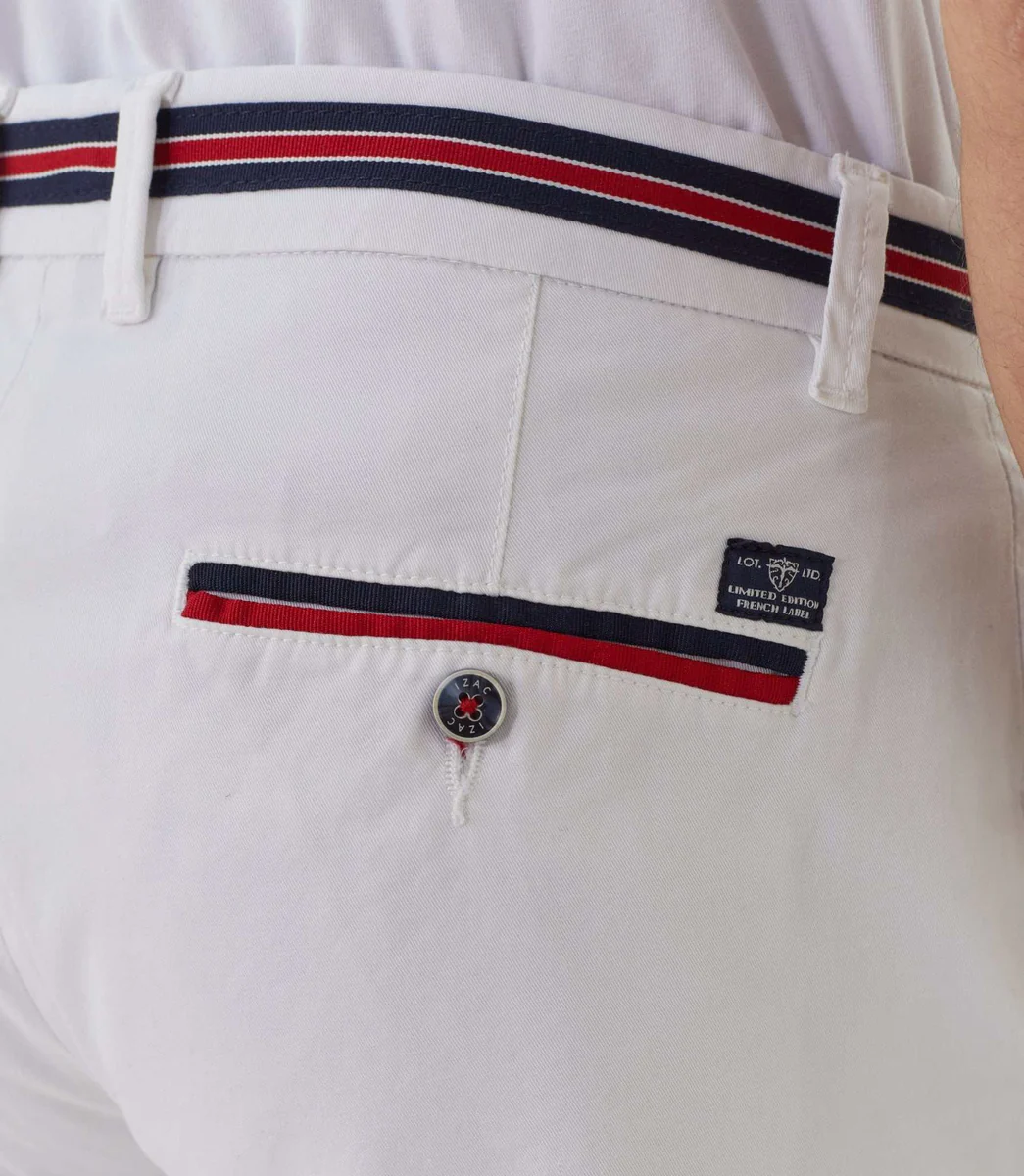 Chino blanc galon tricolore 