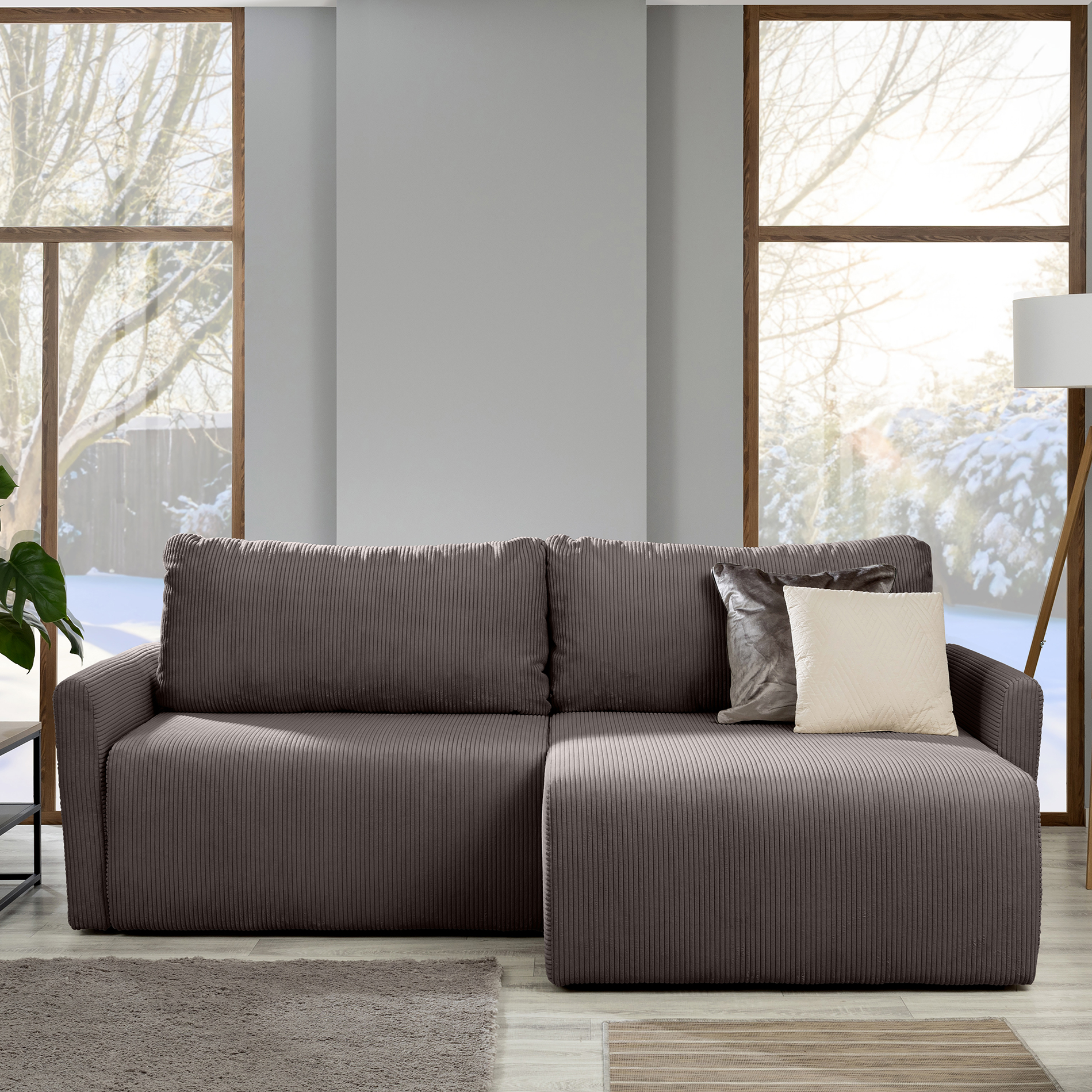 Ecksofa - braun - Liegefunktion und Bettkasten