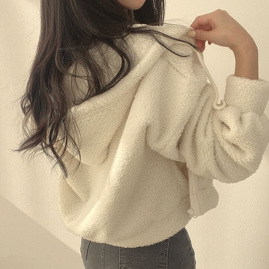 Bolgivy - Fleece effen jas met capuchon en rits