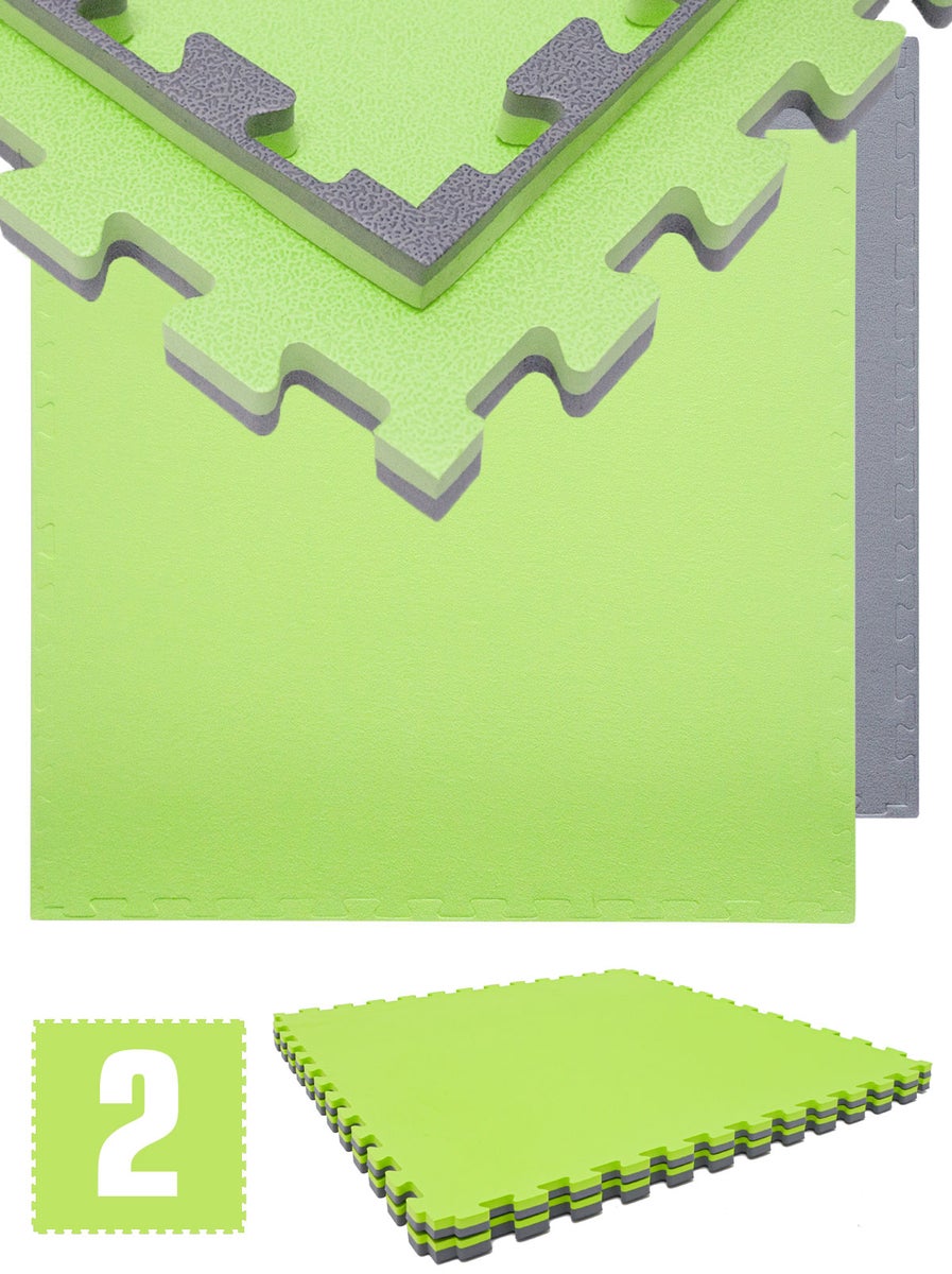 Professionele fitnessmat van 1,6 m² - 2-pack 90x90x2 cm vloerbeschermingsmat voor fitnessapparatuur grijsgroen