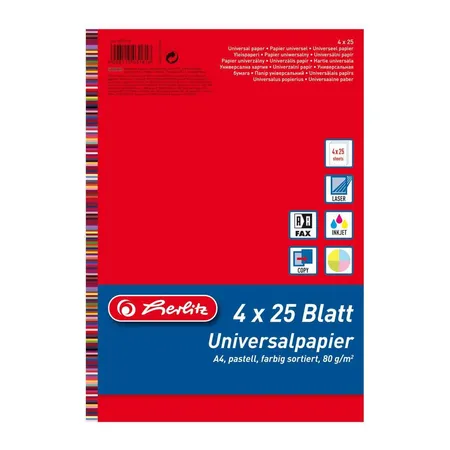 Herlitz Universalpapier A4 80g Colourmix 4 Pastellfarben sortiert 100 Blatt