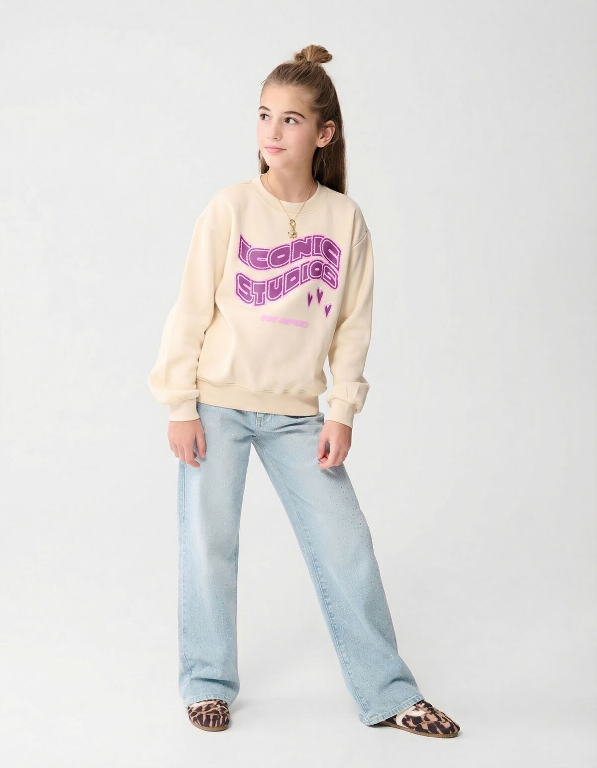 Strass Wide Leg Fit Jeans Bleached