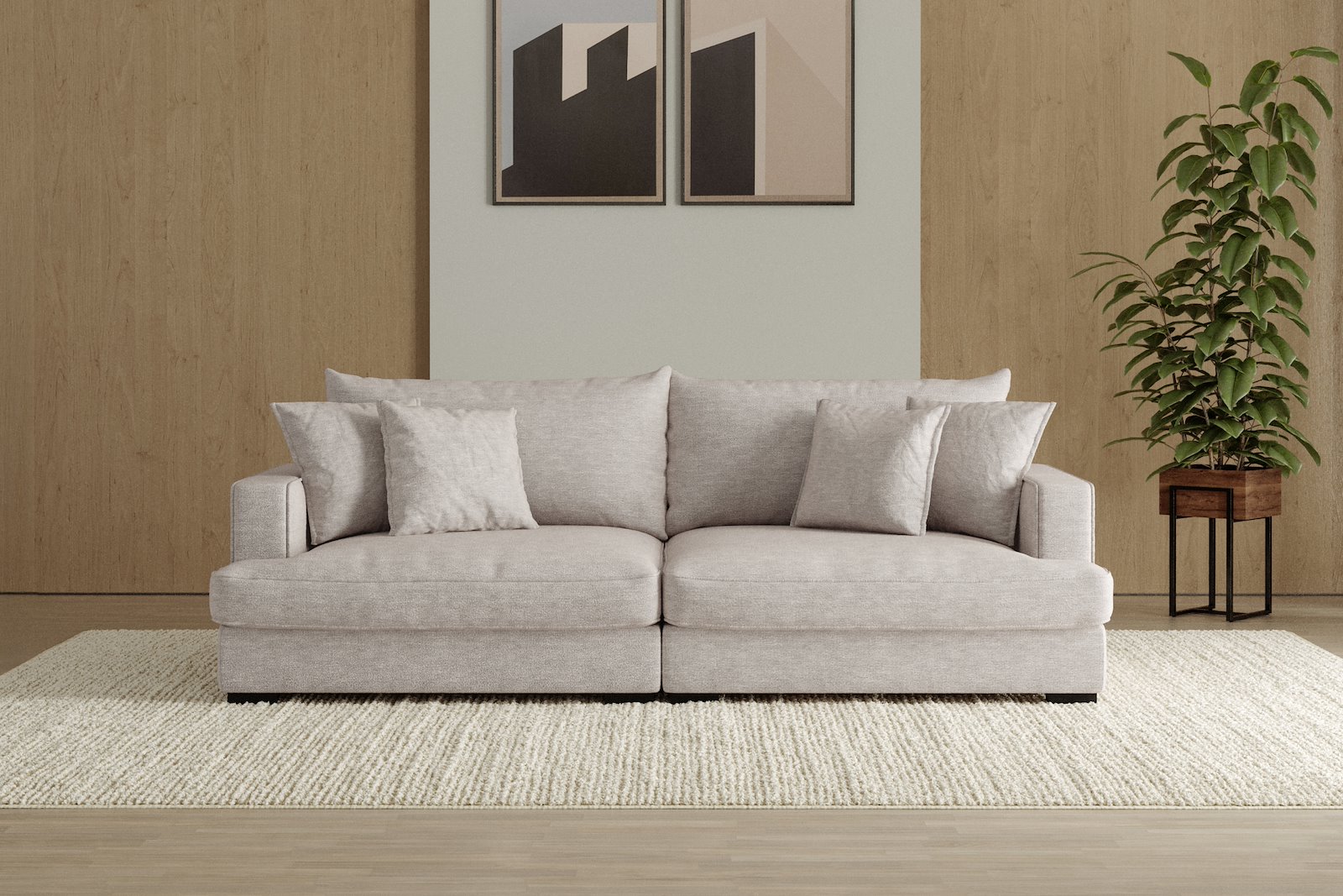 Rossi Lux 3-seter sofa Tekstil Beatto 1027 Lys Grå, arm A med sorte ben. Lux Komfort.