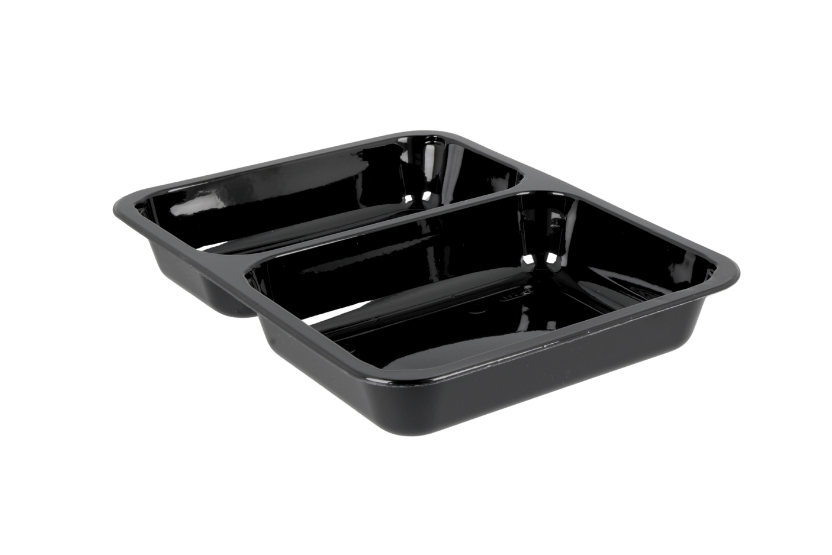CPET tray zwart 2 vaks 226x176x35mm