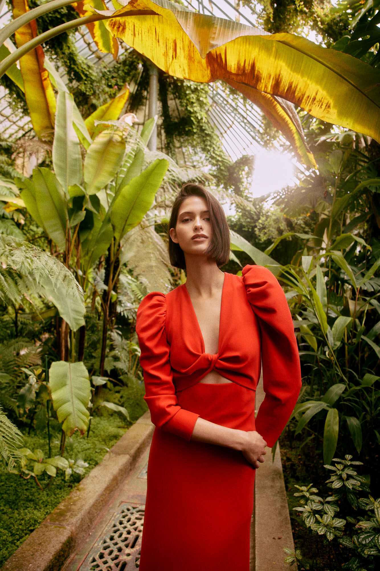Vestido midi azul-marinho em crepe - Vermelho
