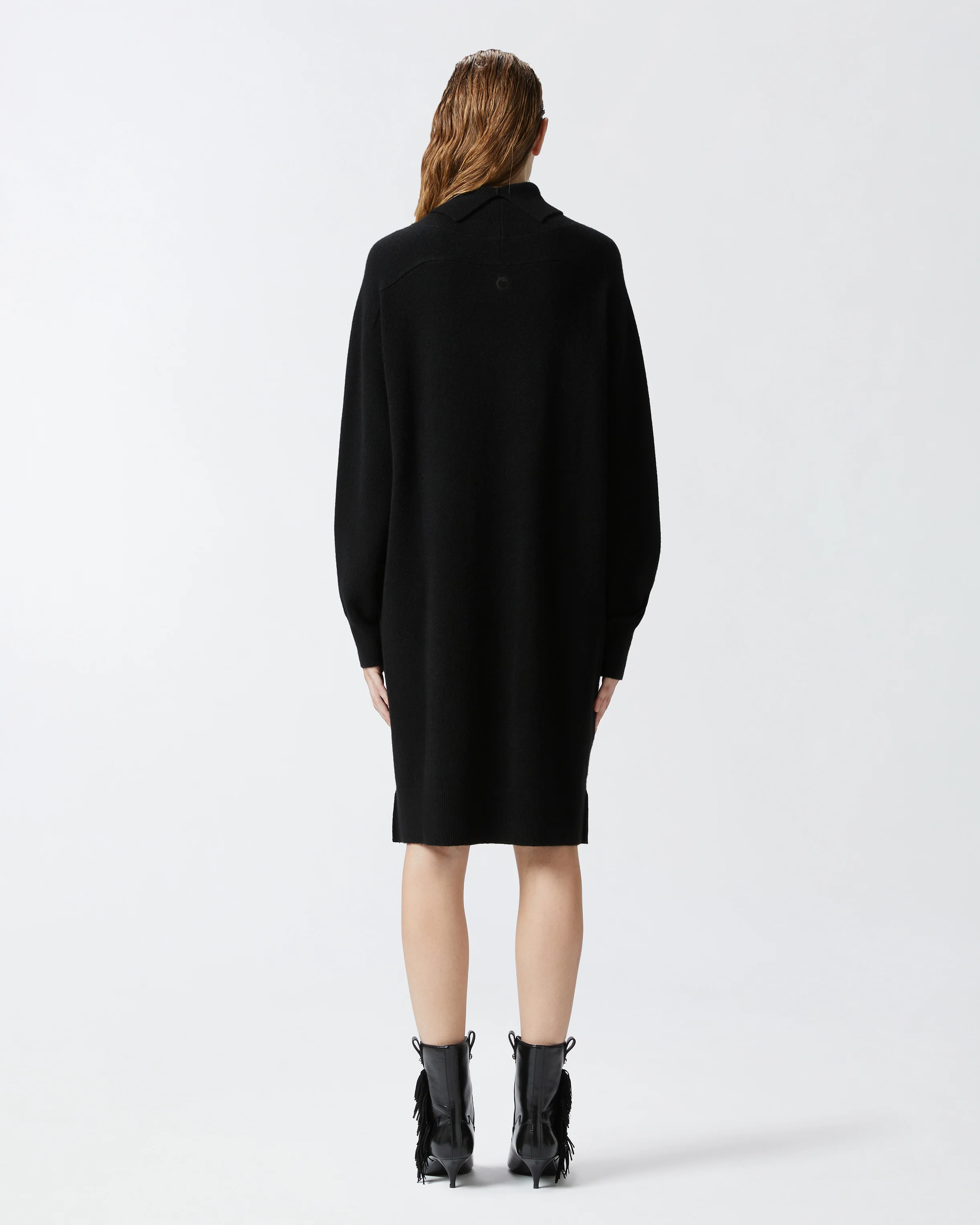 Robe à col roulé mélangé fendue sur le devant | Noir