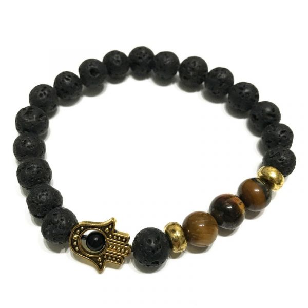 Awartisan Pulseira de Pedra de Lava Hamsa Olho de Tigre