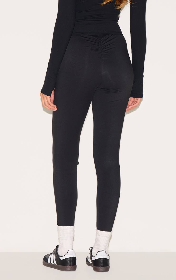 Noir Legging De Sport Taille Haute À Effet Sculptant Brossé Avec Détail Froncé Aux Fesses