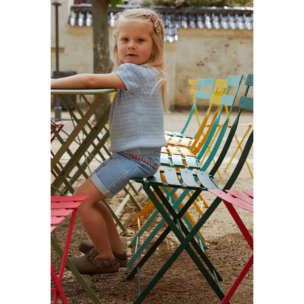 Køb COPENHAGEN COLORS Dusty Blue Strikket Pointelle Bluse