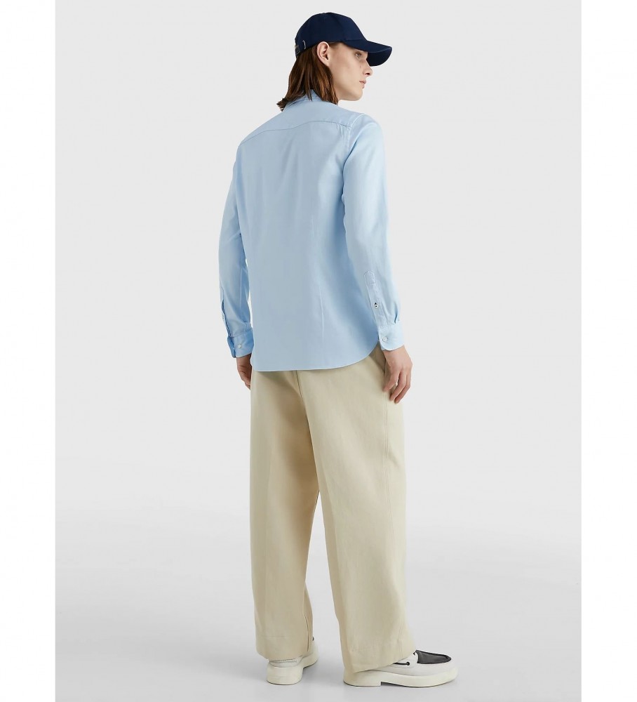 Camisa Tommy Hilfiger TH Flex em tecido dobby azul acinzentado