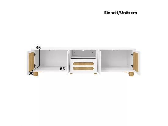 Meuble TV, avec 4 portes, 1 tiroir et éclairage LED, 180 x 40 x 47 cm, blanc