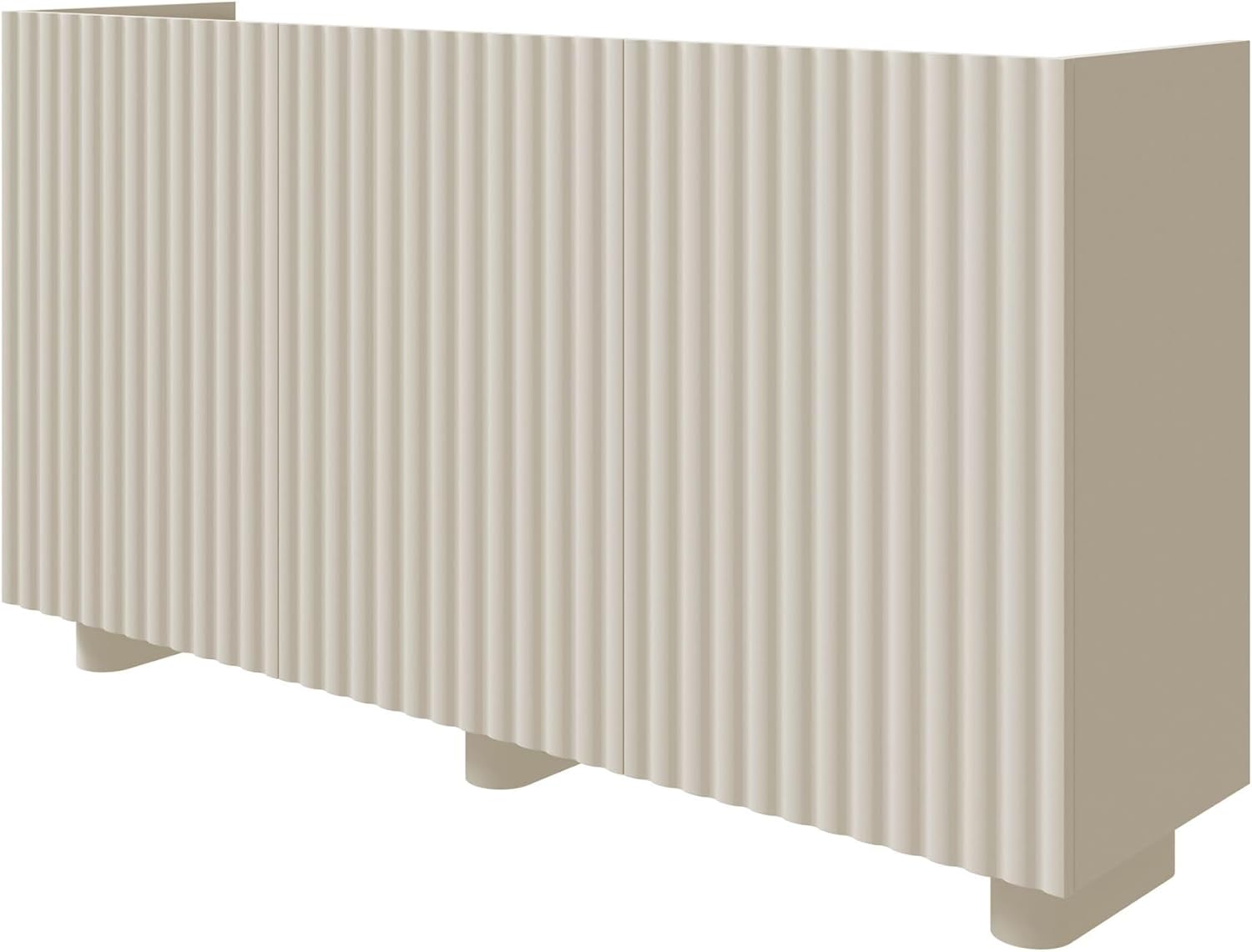 Selsey Kommode Fiorra 84×144×38,8 cm – Grau-Beige Sideboard mit Push-to-Open, 3 Fächer, modernes Design, ovale MDF-Füße (12 cm), ideal für Esszimmer.