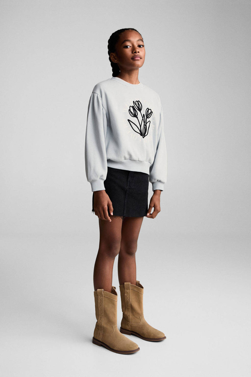 Mango Kids sweater met printopdruk pastelblauw