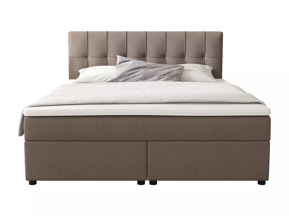 Ensemble complet boxspring tête de lit capitonnée + sommiers + matelas + surmatelas - 180 x 200 cm - Tissu - Gris - SIERO II de YSMÉE