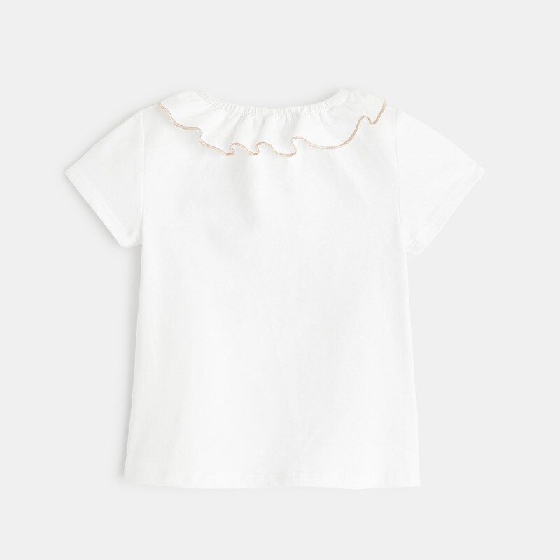 T-shirt col volant fleurs blanc bébé fille Blanc
